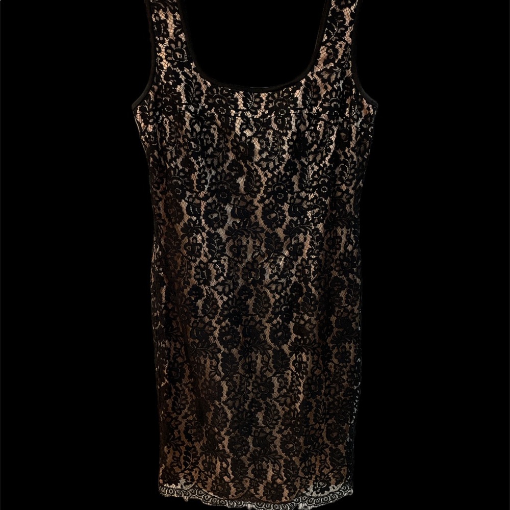 Donna Rico Black Lace Dress w/ Champagne Colored Underneath and Exquisite Detail - Picture 3 of 9